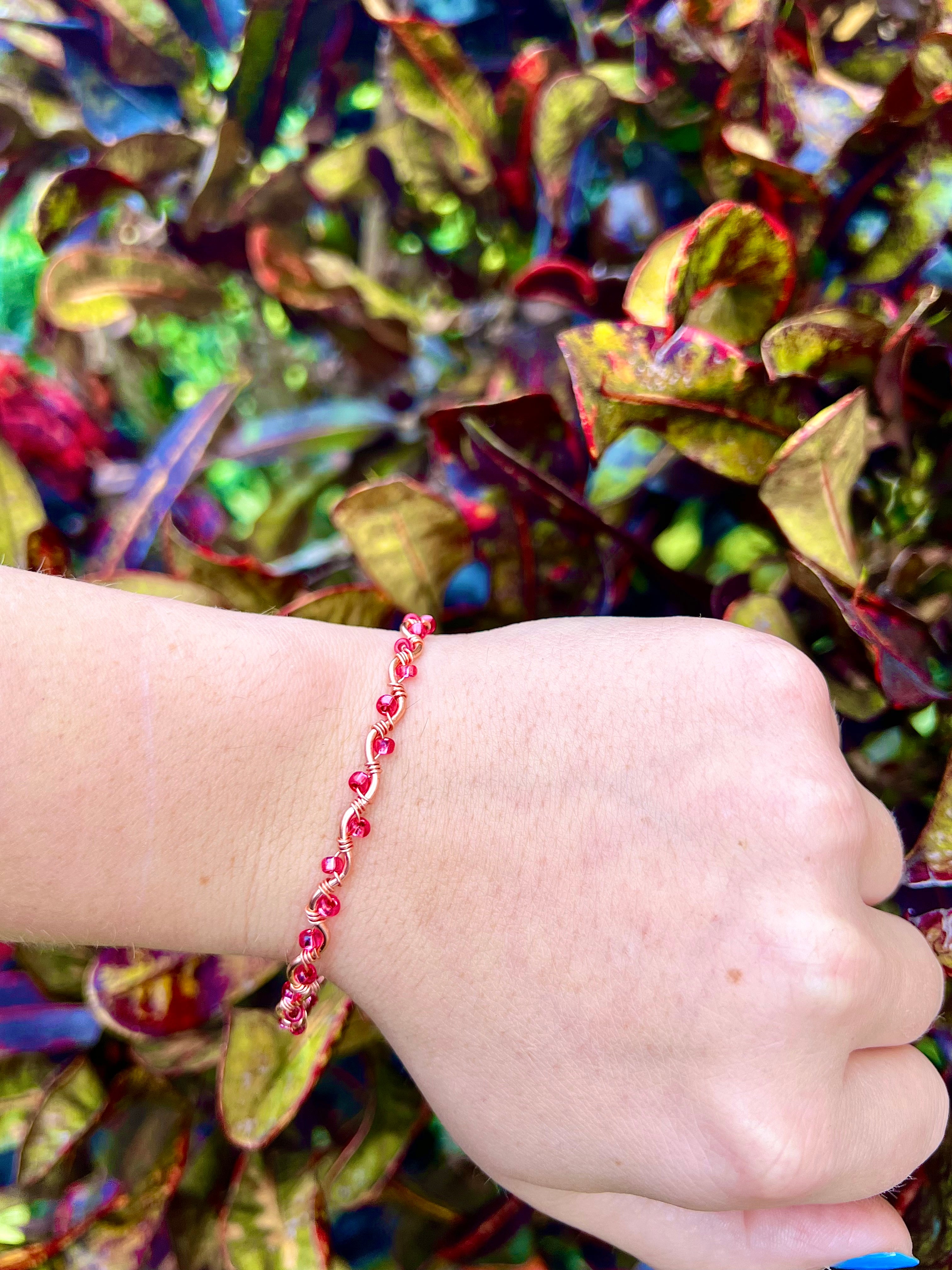 Copper Bracelet With Pink beads